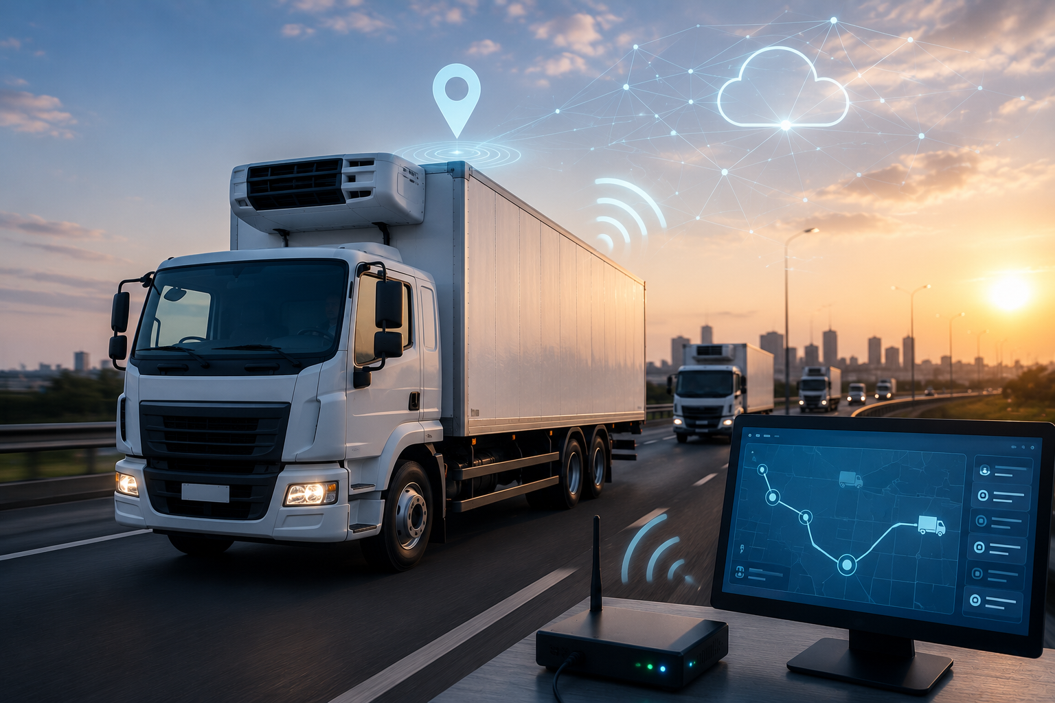 IoT sensors and GPS tracking monitor a reefer truck for cold chain management